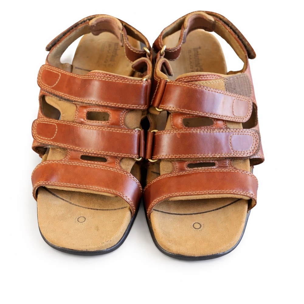 Timberland Men’s Brown Leather Hiking Sandals Adjustable Hook & Loop Comfort